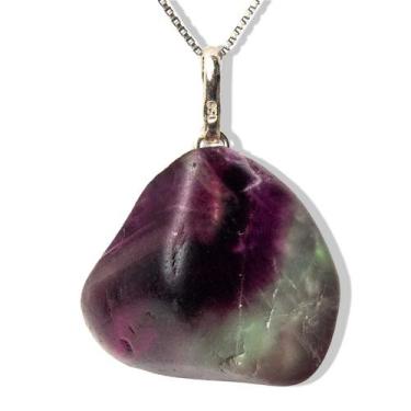 Imagem de Colar Pedrinha Fluorita Multicolor Pino Prata 950 - CristaisdeCurvelo