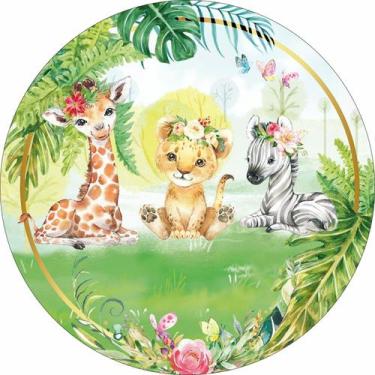 Imagem de Painel de Lona Redondo Animais Cute Aquarela Safari - Fabrika De festa