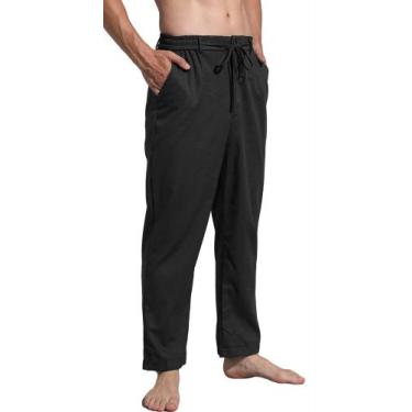 Imagem de Calças AITFINEISM, casuais, algodão, linho, cintura elástica, masculin