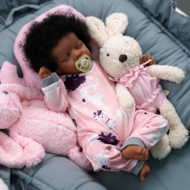 Imagem de Boneca Reborn Baby Doll JIZHI Lifelike Afro-American 43 cm com kit de 