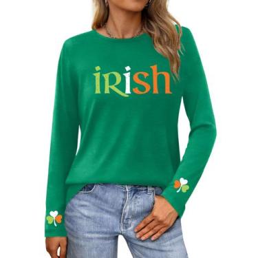 Imagem de Camisa feminina PECHAR St Patricks Day Shamrock de manga comprida
