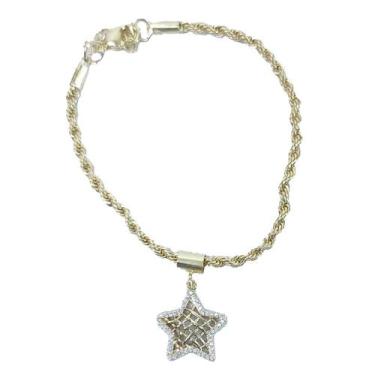 Imagem de Pulseira Estrela c/ Pedras e Trança - PLB, Dourado