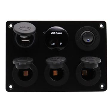 Imagem de Painel de interruptor de carregador de carro 6 em 1, painel de isqueiro AWADUO 3 + tomada de alimentação com carregador USB duplo + voltímetro LED combinação de interruptor USB 12 V/24 V painel de