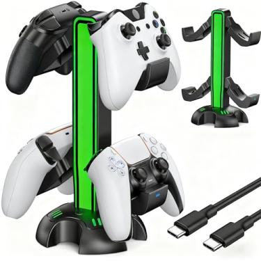 Imagem de Controller Charging Station with 2 Charging Ports for PS5, Detachable Controller Holder for PS5/Xbox/Switch/PC, Dynamic Lights & 2 USB Ports