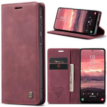 Imagem de Phernykas Capa para Samsung Galaxy A56 livro case, fecho magnético função suporte bloqueio RFID proteção Flip Wallet capa telemóvel para Samsung A56 capa, vinho vermelho