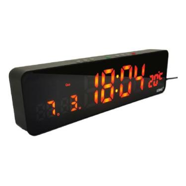 Imagem de Relógio de Parede Digital LED com Calendário, Termômetro e Alarme – Design Quadrado 32cm Fundo Vermelho Estrutura Preta