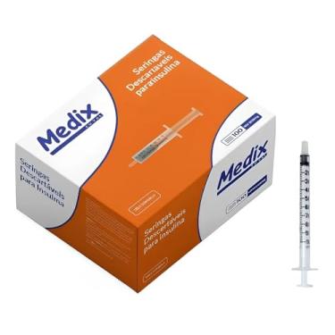 Imagem de Seringas Para Insulina Descartáveis, 1ml, Caixa com 100 Unidades, SEM AGULHA, Estéreis, Graduadas em UI, Polipropileno Transparente, Encaixe Luer Slip