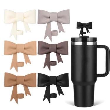 Imagem de HIUSITY Cobertura de canudo de laço preto para copo Stanley, tampas de canudo bege de silicone para copo com alça de 1,134 g, tampa fofa de 10 mm/0,4 pol, tampas reutilizáveis para acessórios Stanley