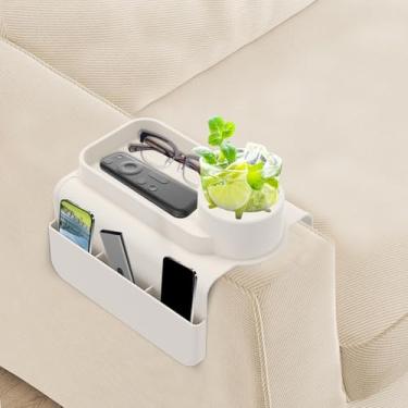 Imagem de KTZCTPCA Bandeja de braço de sofá, suporte de copo dobrável de bambu para sofá, bandeja de braço lateral de sofá, mesa de apoio de braço de sofá para bebida, copos, comida, lanches, telefone, controle
