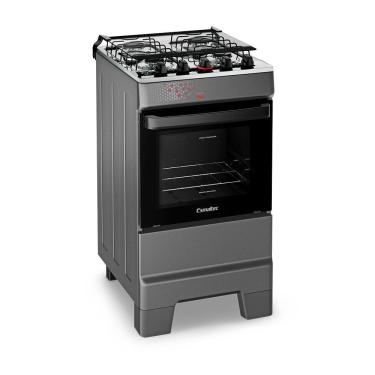 Imagem de Fogão A Gás Mesa Inox Tampa De Vidro Forno 50L Esmaltec Ideal Top Titanium 4 Bocas Bivolt