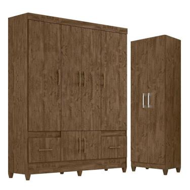 Imagem de Guarda Roupa Casal Ms912 E Armário Multiuso New íris Castanho Wood - Moval