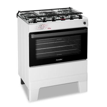 Imagem de Fogão A Gás Mesa Inox Tampa De Vidro Forno 84L Esmaltec Ideal Master Branco 5 Bocas Bivolt