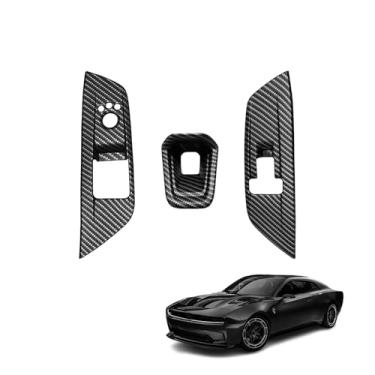 Imagem de BestEvMod Conjunto de 3 peças de acabamento de decoração de interiores com 3 painéis de interruptor de elevação de janela e acabamento de raio inferior do volante compatível com Dodge Charger EV 2025