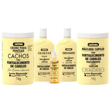 Imagem de Kit Shampoo e Condicionador 430ml Gota-Dourada Tradicional com Creme Hidratante 1kg e Máscara Fortalecedora Tradicional 1Kg e Tônico de Alho Tradicional 100ml