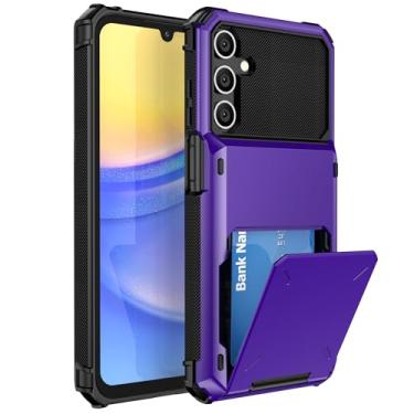 Imagem de SORAKA Capa para Samsung Galaxy A15 5G com suporte para cartão PC TPU 2 em 1 capa bumper de camada dupla à prova de choque pode conter 5 cartões roxos