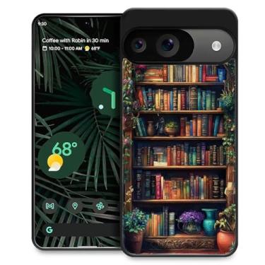 Imagem de WANKBLC Compatível com Google Pixel 9 9 Pro, proteção à prova de choque para homens mulheres antiderrapante para Google Pixel 9 9 Pro Crazy Pattern Dark Bookshelf Plants Retro Vintage