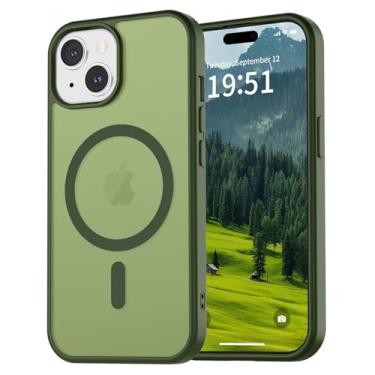 Imagem de vnnink Capa para iPhone 15, capa para iPhone 14/iPhone 13, capa de celular translúcida fosca magnética de grau militar, proteção translúcida, resistente à prova de choque, verde