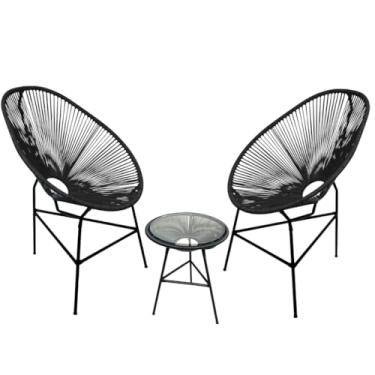 Imagem de Kit 2 Cadeiras E Mesinha Fibra Sintética Varandas Gourmet Interna Externa Escolha a Cor (Preta)