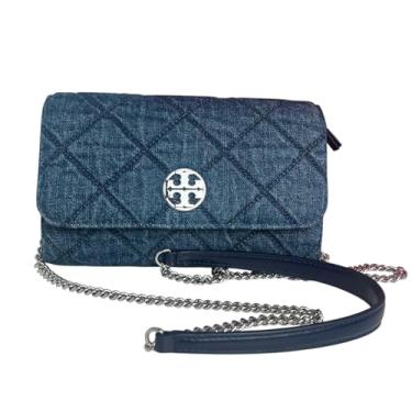 Imagem de Tory Burch Willa Bolsa tiracolo feminina pequena acolchoada com corrente de nylon, Jeans, One Size, Transversal