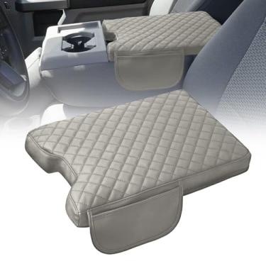 Imagem de Capa de console central de carro compatível com Ford F150 2015-2025 F250 F350 F450 2017-2025 com assento de salto 40/20/40, capa de descanso de braço de couro PU para acessórios interiores de caminhão