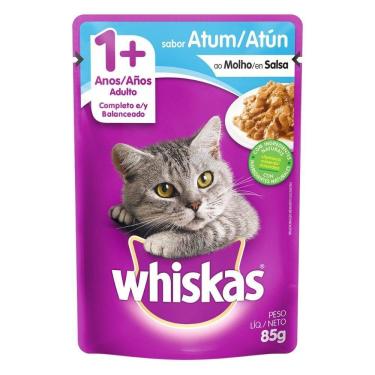 Imagem de Ração Úmida para Gatos Whiskas Adulto 1+ Anos Sabor Atum ao Molho em Sachê 85g