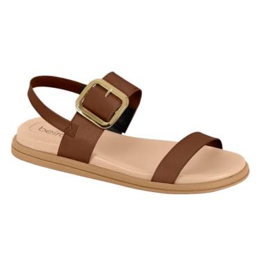 Imagem de Sandália Beira Rio Feminina Casual Rasteira com Fivela Dourada Estilo Conforto (Marrom, BR, Adulto, Numérico, 38)
