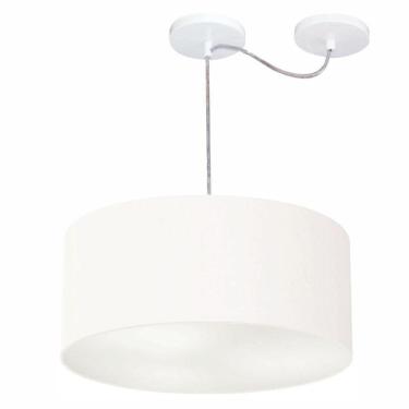 Imagem de Lustre Pendente Cilíndrico Com Desvio De Centro Md-4151 Cúpula Em Tecido 50x25cm Branco - Bivolt