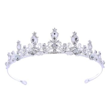 Imagem de YOVECATHOU Tiara de princesa com strass, faixa de cabelo para casamento, formatura, coroa para meninas, acessórios de festa de fantasia (branca)
