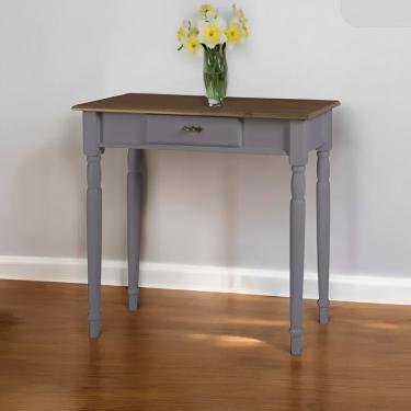 Imagem de Aparador Para Sala Rústico 1 Gaveta Com Pés Torneados - Cinza Laca Com Tampo Imbuia Glazer