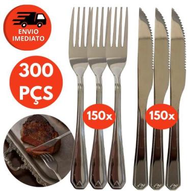 Imagem de Kit Talher Jogo Garfo E Faca Refeição Jantar Churrasco Inox Premium Co