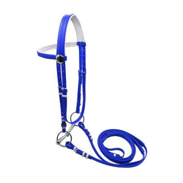 Imagem de Fenteer Rédea de cavalo com cabresto, alça de cabeçada para treinamento de adestramento em fazenda de clube, L Blue