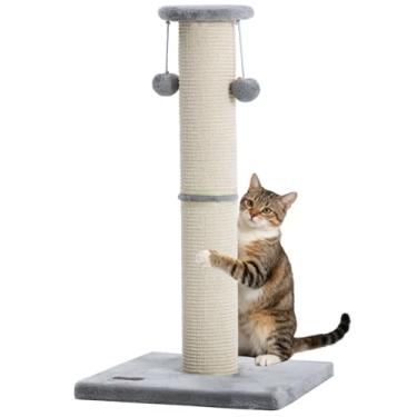 Imagem de Kilodor Poste para arranhar gatos grande e resistente de 86 cm com arranhador de sisal substituível e poste para arranhar bola pendurada para gatos internos adultos cinza