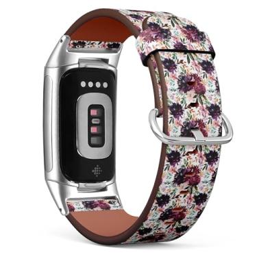 Imagem de Pulseira de relógio de couro de substituição compatível com Fitbit Charge 5/Fitbit Charge 6 (roxo ameixa marrom borgonha) pulseira para smartwatch para mulheres e homens