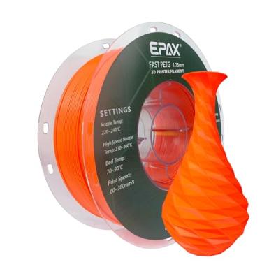 Imagem de EPAX Filamento de impressora 3D PETG rápido de 1,75 mm, filamento de impressão 3D PETG de alta velocidade, precisão dimensional +/- 0,03 mm, carretel de 1 kg (laranja neon)