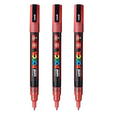 Imagem de posca Marcadores de tinta à base de água PC-3M, ponta fina reversível (0,9-1,3 mm), vermelho brilhante, 3 unidades
