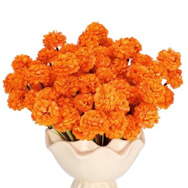 Imagem de Ovveroche Flores artificiais de outono para mães, 10 pacotes de 70 cabeças resistentes a UV de seda sintética pequena bola de crisântemo flores kiku a granel ou outono casa casamento fora da varanda
