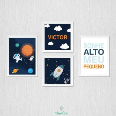 Imagem de Kit de Quadro Infantil Astronauta com Moldura Personalizada - no-brand
