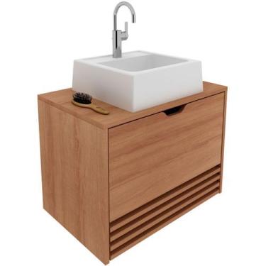 Imagem de Gabinete de Banheiro 60 cm 1 Porta com Cuba Sâmia Amêndoa - Tecnomobil