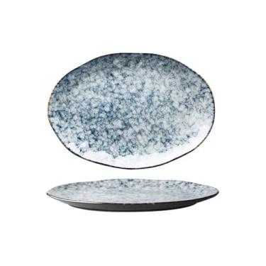 Imagem de Lata de lixo Criativo imitação de mármore padrão oval placa de peixe cerâmica salada placa vegetal utensílios de mesa criativos para forno microondas
