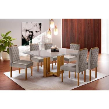 Imagem de Conjunto Sala de Jantar 6 Lugares Italia Mesa e Cadeiras Madeira Maciç