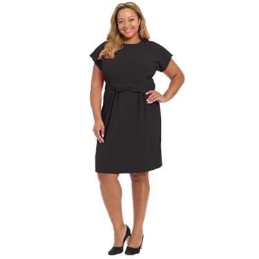 Imagem de London Times Vestidos femininos de manga curta e gola redonda com laço na cintura - Profissionais, Preto, 50