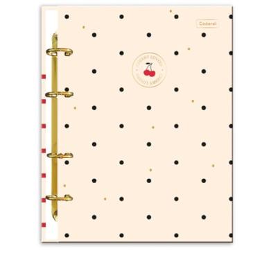 Imagem de Caderno Colegial Cadersil Argolado com Ferragem Dourada Estampa Cherry Lovers – 80 Folhas – Capa Dura com Hot Stamping Dourado – Ideal para Escola ou Anotações do Dia a Dia