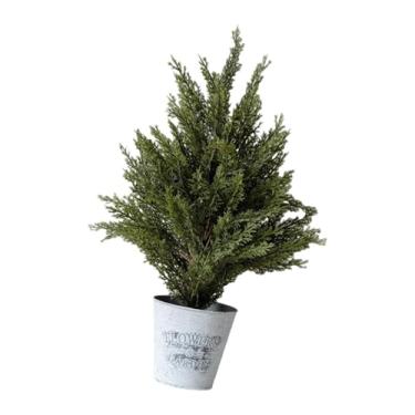 Imagem de oshhni Pequena árvore de Natal de cipreste artificial, pequeno enfeite de planta em vaso falso, vegetação de Natal falsa para armário de casamento e ano novo