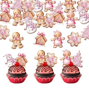 Imagem de 42Pcs Edible Pink Gingerbread Man Cupcake Toppers Wafer Paper Merry Christmas Themed party Decorations Picks for Christmas Birthday Party Cake Decorations