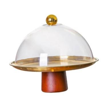 Imagem de SiaBiced Suporte para bolo com tampa, prato organizador, bandeja versátil, suporte para bolo para festa de aniversário, cozinha, casamento, Ouro 20x18cm