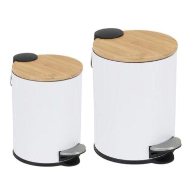 Imagem de Lixeira com Tampa de Bambu 5L - Ferro Resistente e Pedal