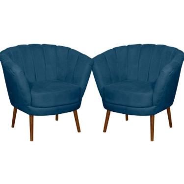 Imagem de Kit 02 Poltrona Pétala Flor Decorativa Suede Azul Marinho