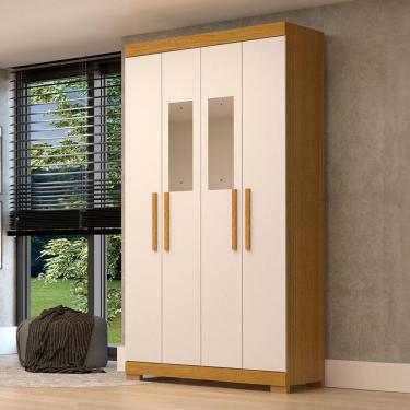 Imagem de Guarda-Roupa Solteiro Lana 4 Portas 2 Gavetas com Espelho 100% Mdf Cinamomo/Off White - Acp Móveis