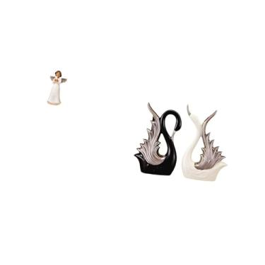 Imagem de Fenteer Escultura de Resina de Cisne de Querubim, Estatueta de Cerâmica, Mesa Interna, Sala de Estar, Presente, Ornamento Decorativo, Coleção, Prateleira, Lar