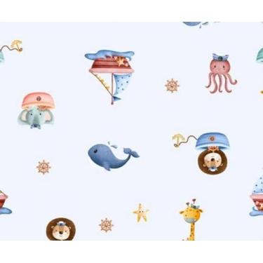 Imagem de Tecido Tricoline Digital Bichinhos Marujos (Safári Náutico) - Ibirapue